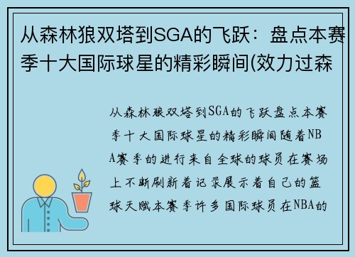 从森林狼双塔到SGA的飞跃：盘点本赛季十大国际球星的精彩瞬间(效力过森林狼的球星)