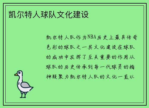 凯尔特人球队文化建设